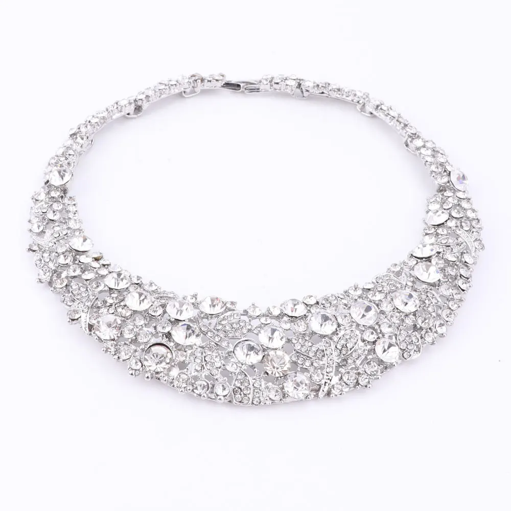 Women white crystal jewelry sets with earrings statement necklace boho Trendy necklace for party wedding Direct Selling 3