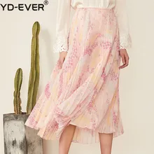 Новая женская розовая Цветочная печать плиссированная юбка миди