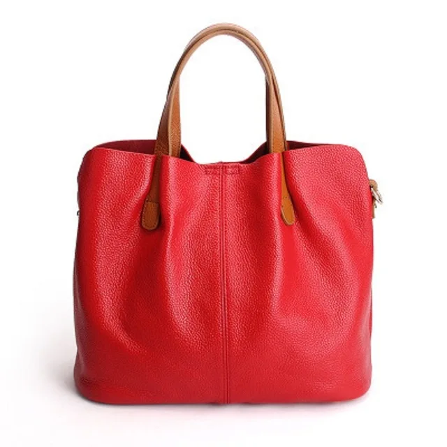 

2018 new simple fashion wild leather handbag handbag diagonal first layer of leather bucket bag