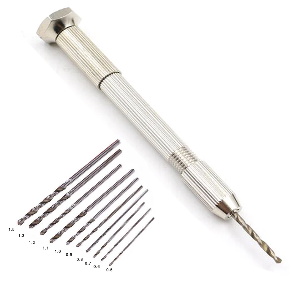 Mini Semi Automatic Hand Drill Machine Jewelry Walnut Manual Drilling Hole Reamer Hand Twist Drill Tools &10pcs Twist Drill Set