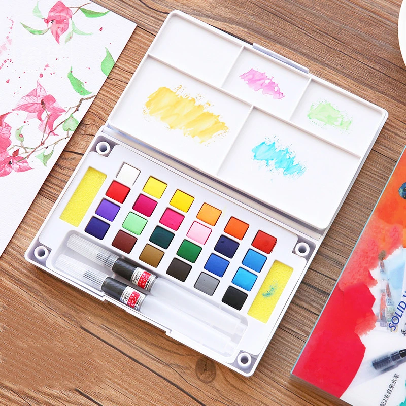 12/18/24 Solid Watercolor Paint Box with Paintbrush Bright Color