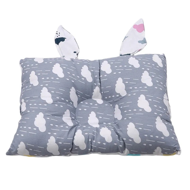 Хлопковая подушка для малышей с милыми заячьими ушками, Нескользящие плоские подушки под голову для новорожденных, забавные декоративные подушки для малышей, мягкие формирующие подушки