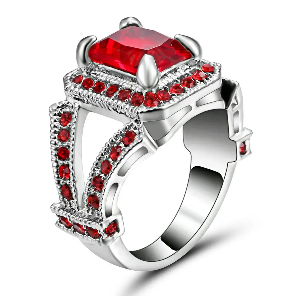 Женское красное кольцо с фианитами, модное Белое и черное Золотое ювелирное изделие, винтажные обручальные кольца для женщин, подарок на день рождения с камнем, Размер 6 - Цвет основного камня: Ba727