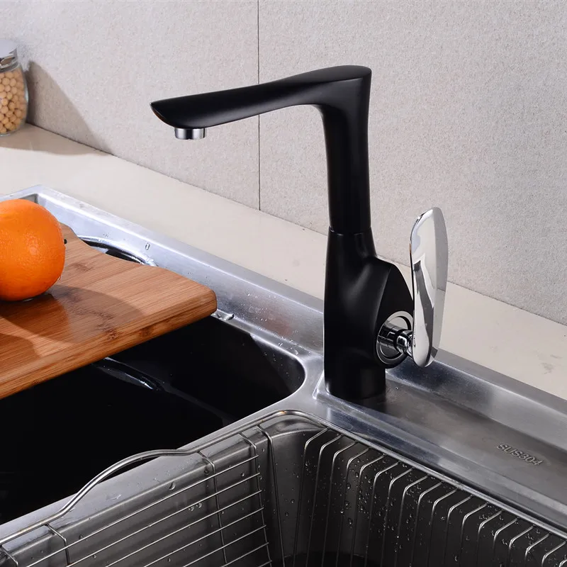 Кухонные смесители LIUYUE, латунный черный/белый смеситель для кухни, кран с поворотом на 360 градусов под прямым углом, кран для холодной и горячей воды, кран для раковины