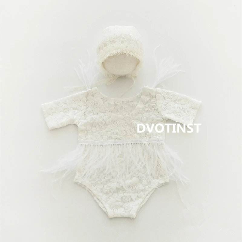Adereços para o Bebê Dvotinst Newborn Fotografia Crochê Malha Rendas Roupas Macacão Acessórios Estúdio Foto Adereços 2 Dvotinst newborn fotografia adereços para o bebê