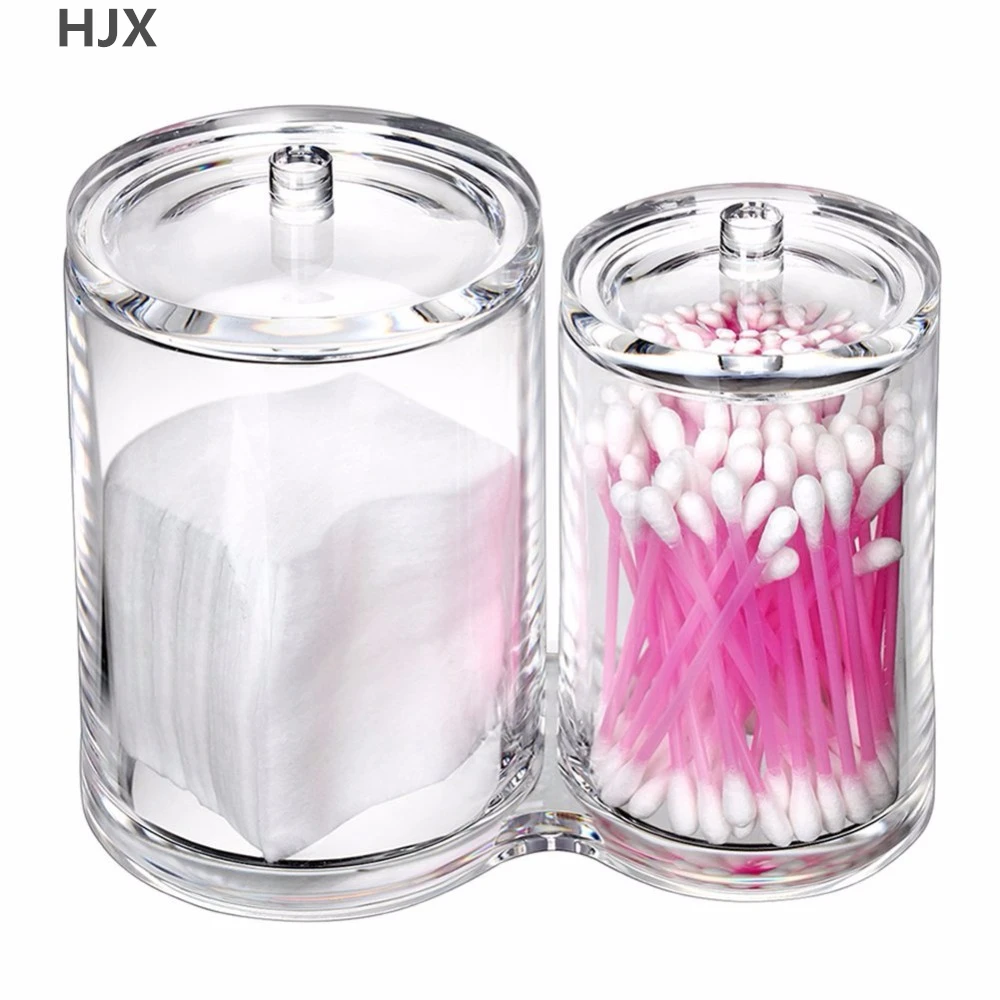 Premium Quality Acrylic Clear Cotton Ball and Swab Holder Organizer Cosmetic brush Holder Round Container Makeup