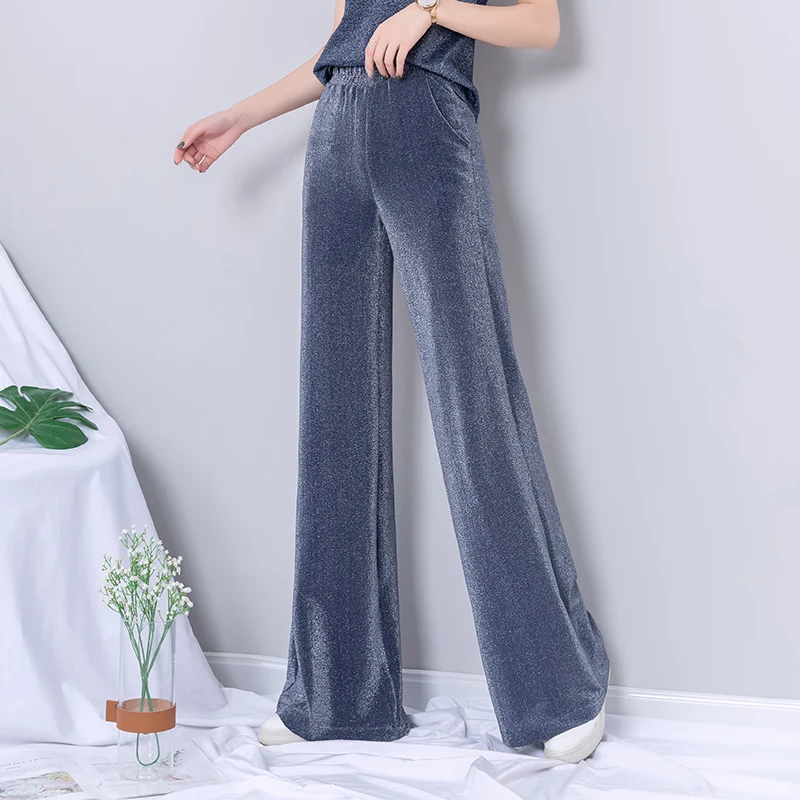 Сетчатые расшитые блестками широкие брюки женские новые летние размера плюс с высокой талией harajuku женские готические корейские тонкие спортивные брюки
