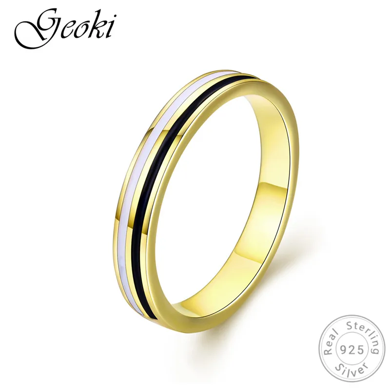 

Geoki 925 Sterling Silver Gold -color White&Black Round Ring Luxury S925 Original Ceramic Wedding Ring Women Trendy Jewelry