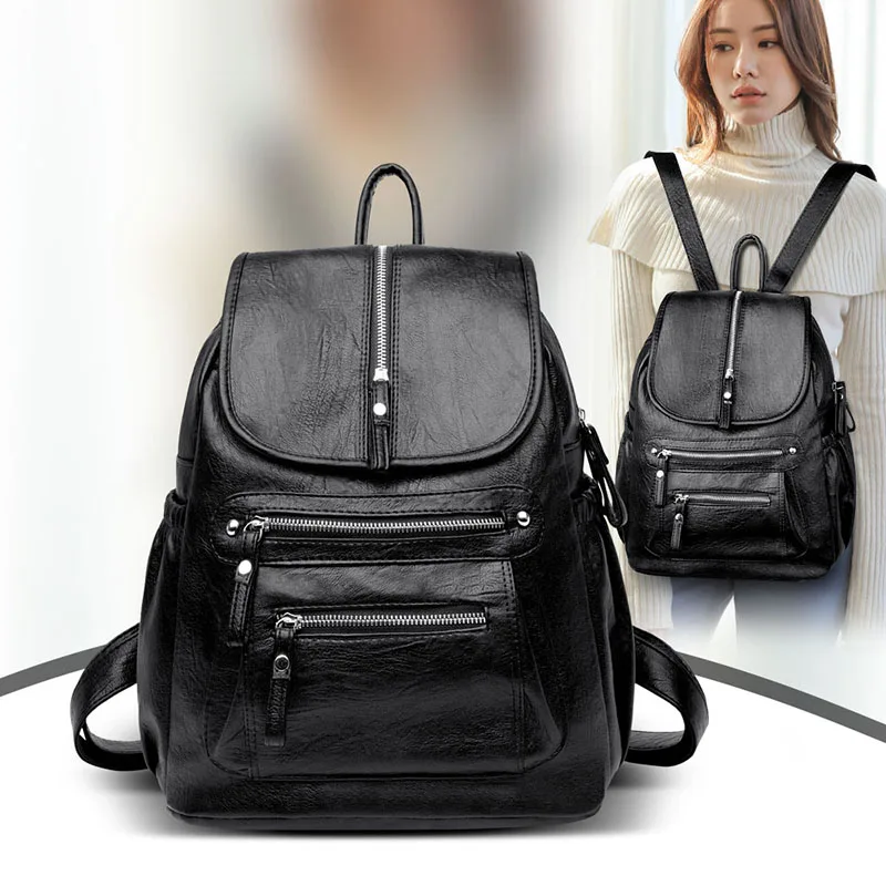 

NEW 2019 Soft Leather Women Backpacks vintage high quality ladies shoulder bags backpacks for teenage girls school bags