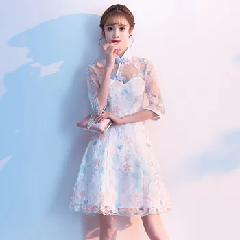 

White Ball Gown Novelty Women Dress Big Size 3XL Vestidso Half Sleeve Sweet Young Girl Qipao Sexy Prom Party Cheongsam S-22