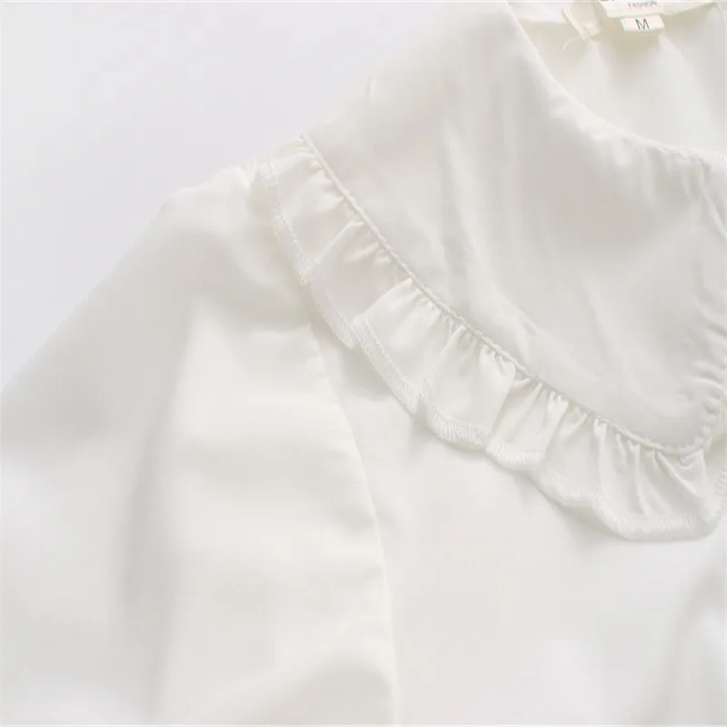 Веселая красивая белая женская блузка с длинным рукавом из хлопка, Женские топы и блузки, милая блузка с воротником в стиле Питера Пэна для девушек, blusas mujer de moda