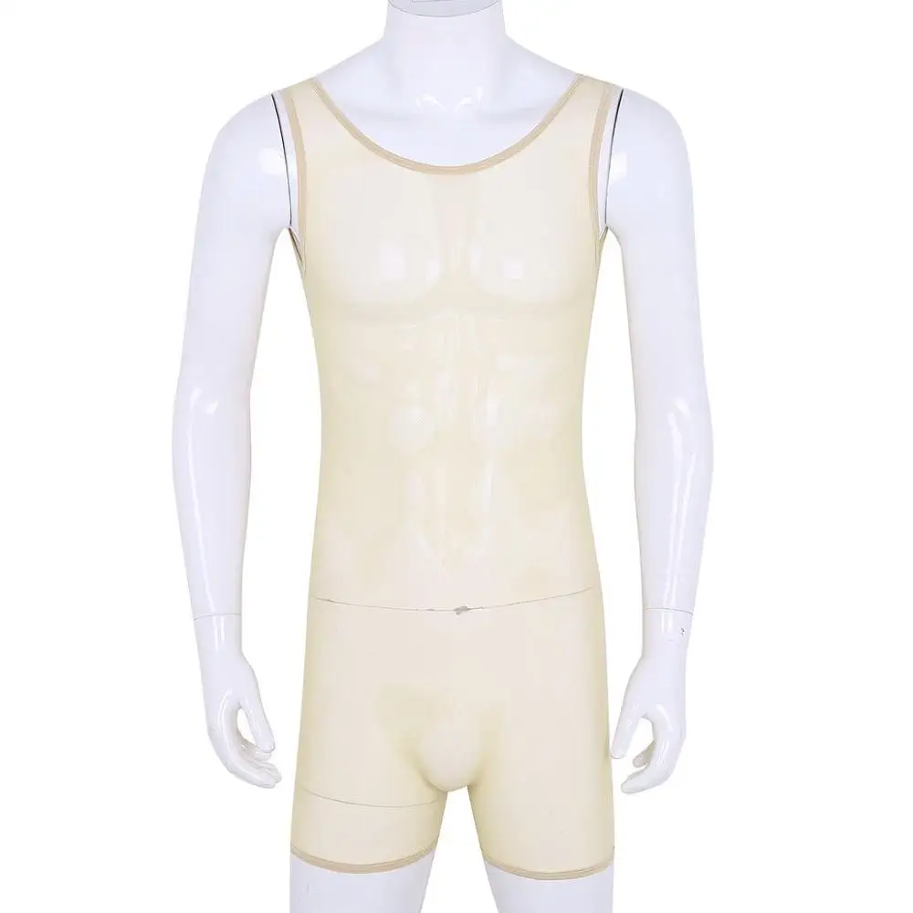 Men Sexy Sheer Mesh Jumpsuit Bodysuit Bulge Pouch Wrestling Singlet Lingerie One Piece Leotard Gay Underwear Briefs
