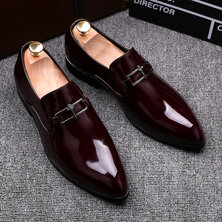 ERRFC British Fashion Men Derby Shoes Pointed Toe Shinny PU Patent ...