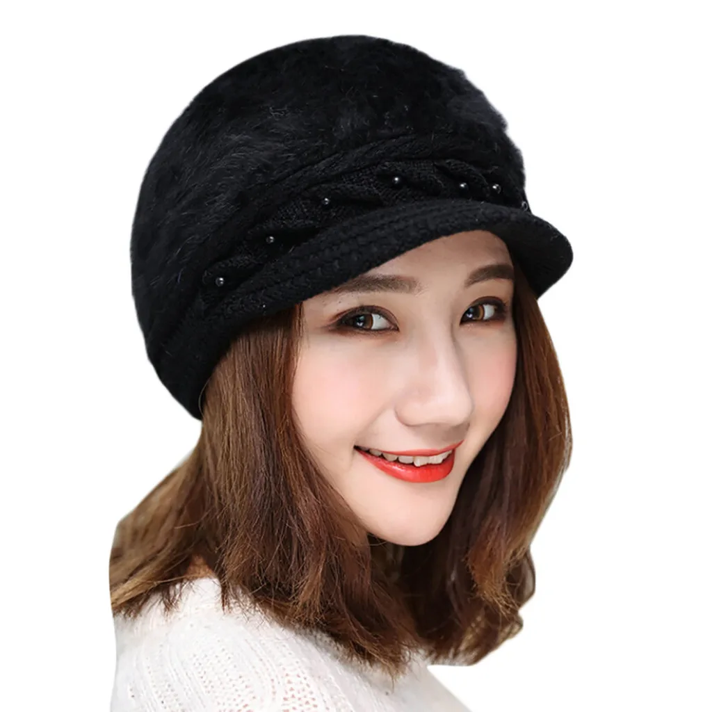 Новые теплые зимние шапки для женщин, шерстяной вязаный берет, женская шапка с искусственным кроличьим мехом, высокое качество, плетеные шляпы, кепка, Femme Nove19