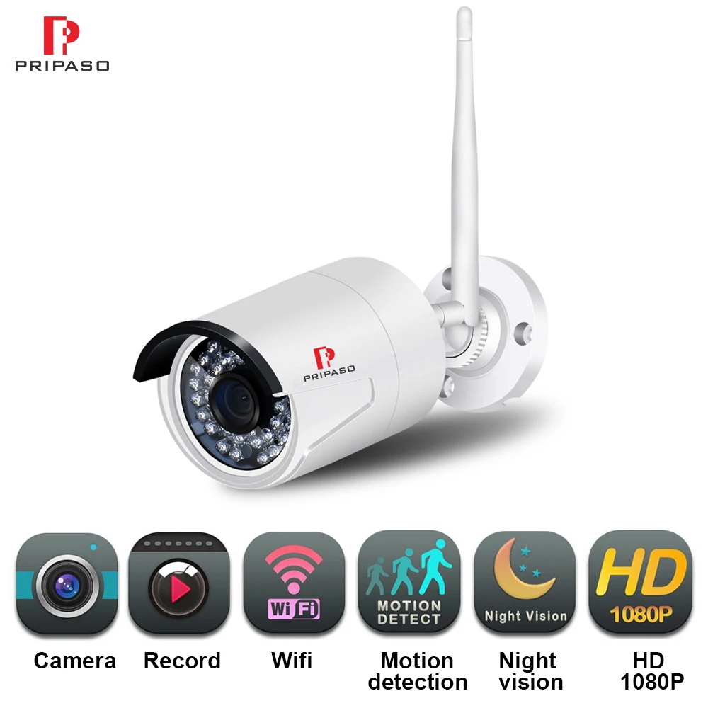

Pripaso 1080P Outdoor Security Camera System Wireless Smart Home WiFi IP Camera Wired P2P CCTV Motion Detection Bullet Camera