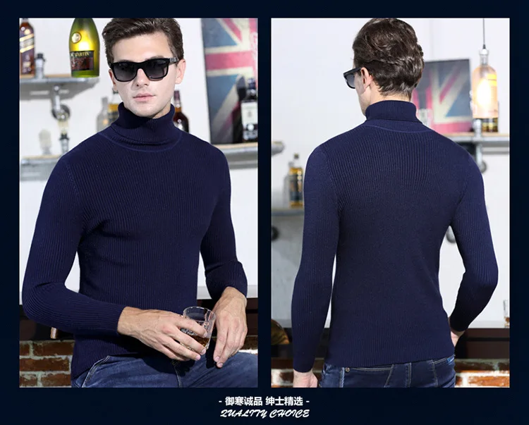 Высокое качество зимний свитер Для мужчин Трикотаж пуловер тонкий водолазка бренда Мужская одежда свитера в полоску Тонкий мужской свитер