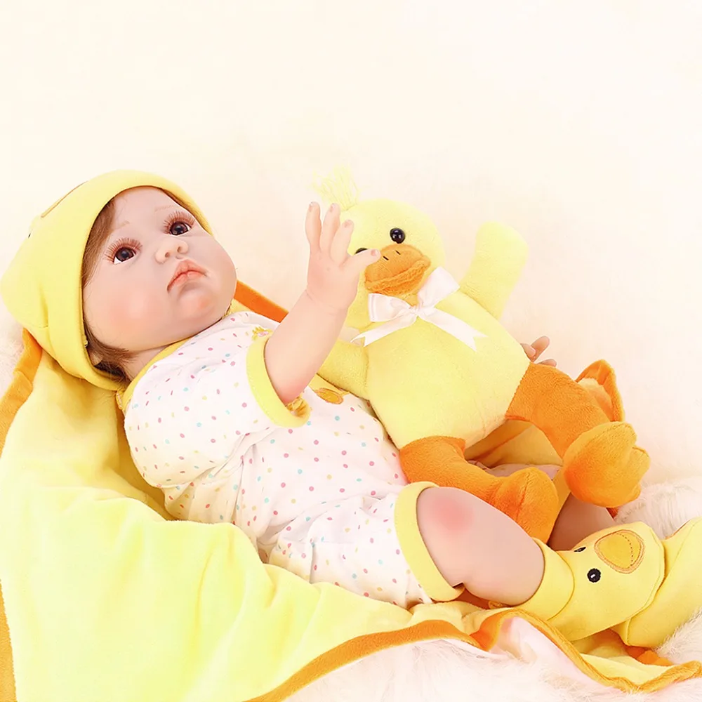 US $118.30 55cm Lifelike Silicon Babydoll Mini Yellow Duck Blanket Cute Toy Early Childhood