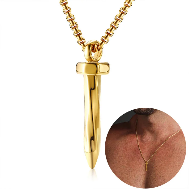 

Men Stainless Steel Nail Pendant Necklace in Gold Tone Male Jewelry