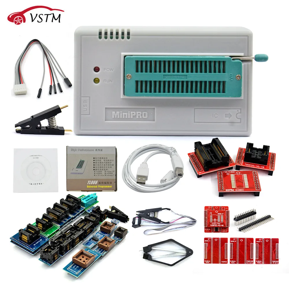 

Original New V8.51 TL866II Plus Universal Minipro Programmer+28 Adapters+Test Clip TL866 PIC Bios High speed Programmer