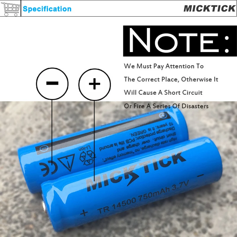 4 шт. 14500 TR14500 батарея 3,7 V MICKTICK 750mAh литий-ионная аккумуляторная батарея универсальная