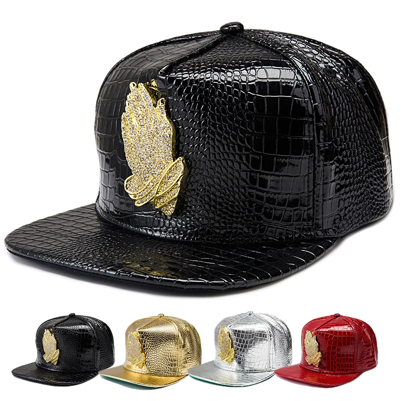 

New Hot Rhinestone Deus Pray Hands Alloy Hip Hop Baseball Cap Gorras 6 God Drake Hat Swag Snapback Breathable Hats For Men Women