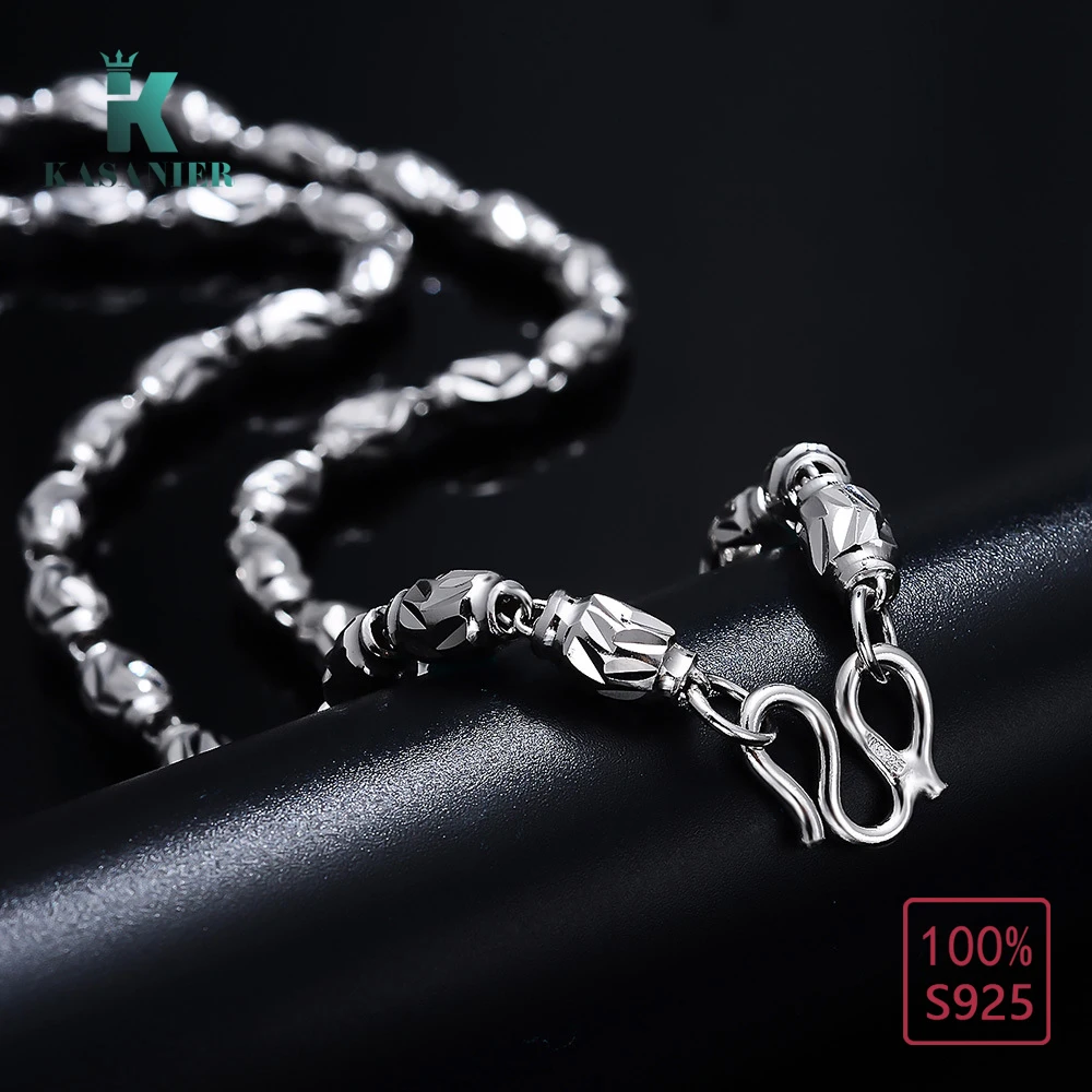 

Fashion S925 Sterling Silver Bamboo Men Necklace 3/4/5/6MM Vintage Round Punk Men's Chain Necklace Jewelry KASANIER