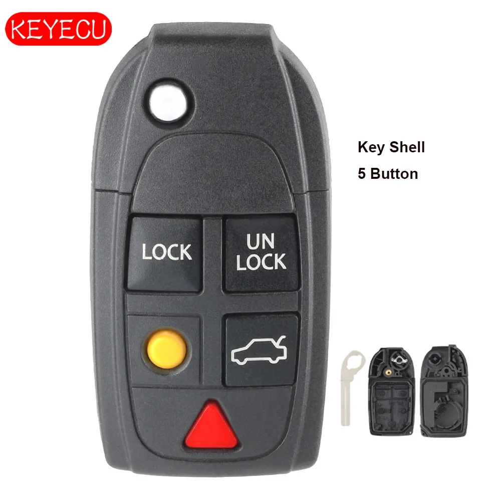 Black 5 Button Flip Remote Key Fob Case Shell for VOLVO S60 S80 V70 XC70 XC90