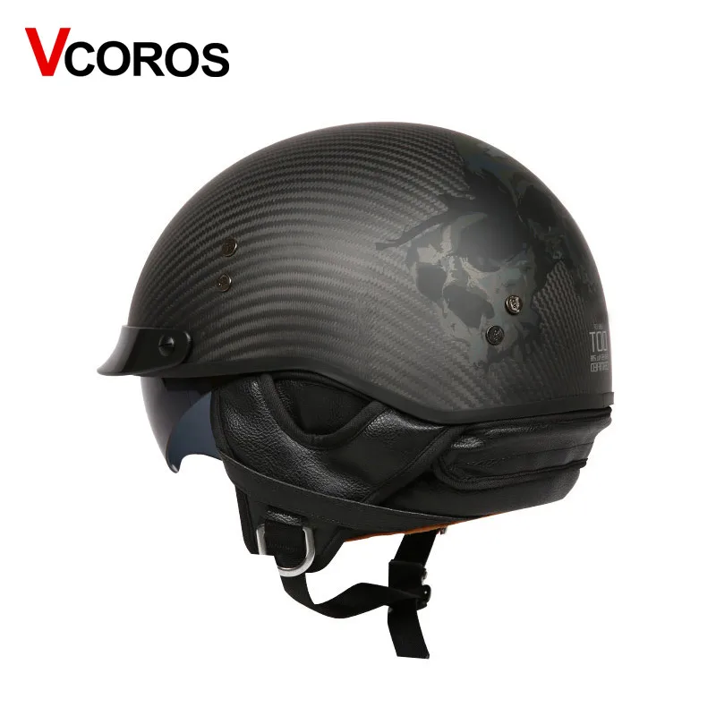 US $114.74 VCOROS Brand Retro Carbon Fiber Open Face Motorcycle Helmet Vintage Motorbike Helmet Cruise casco moto Scooter Man Helmet DOT