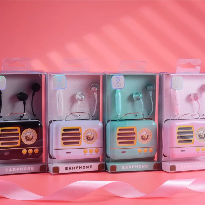 

Retro Radio Style Wired Headphones With Mic Earbuds Earphones with Case For Xiaomi Samsung iPhone Mobile Phone for kids girls