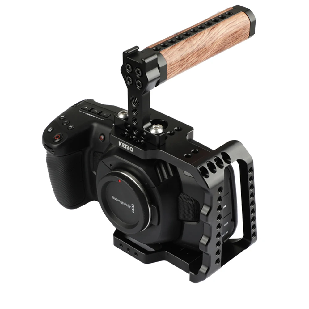

Metal BMPCC 4K Camera Cage Half Cage Mount Stabilizer with Wooden Top Handle for Blackmagic Design Pocket Cinema Camera 4K DSLR