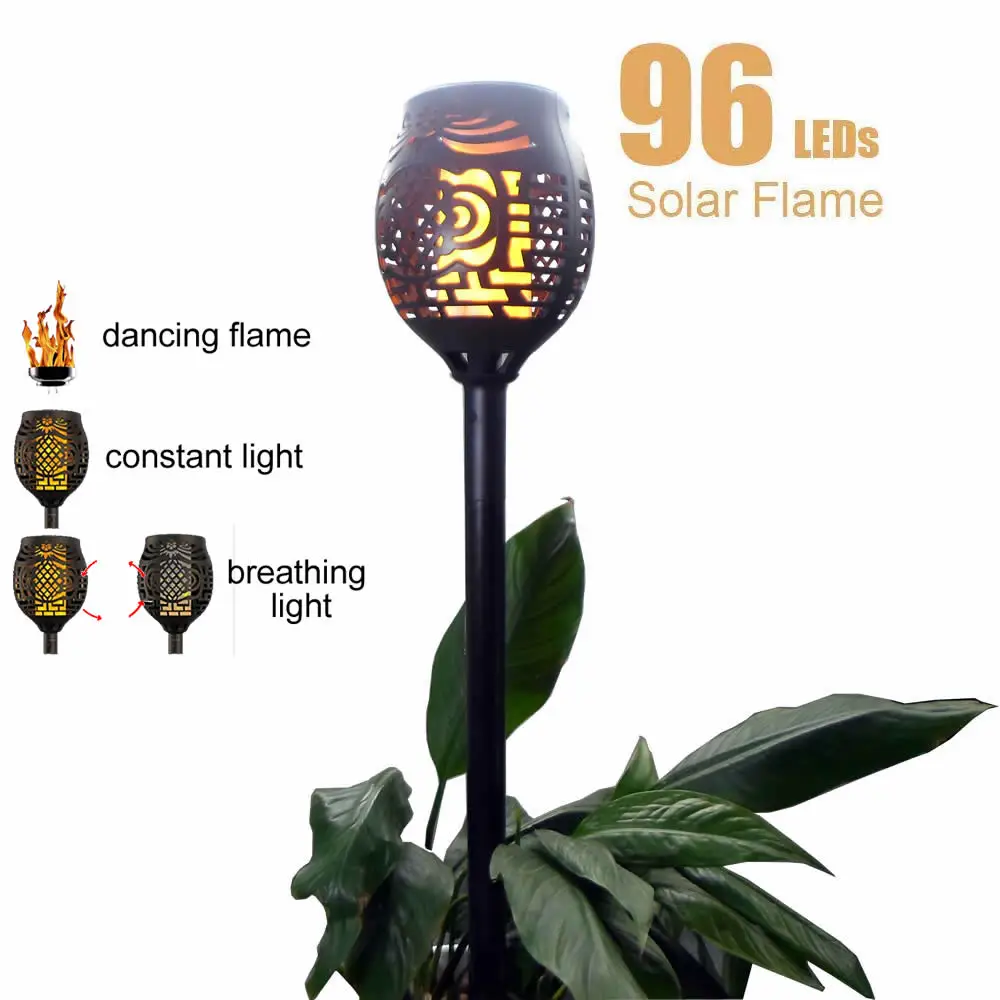 

4pcs/lot Solar 96LED Lawn Dancing flame Torch Lights radar 3 working mode LED Solar flickering lantern camp garden street outdo