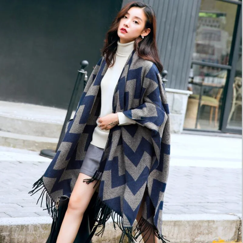 

2018 New Winter Scarves Cashmere Female Scarf Women Poncho Cape Fashion Warm Striped Design H3