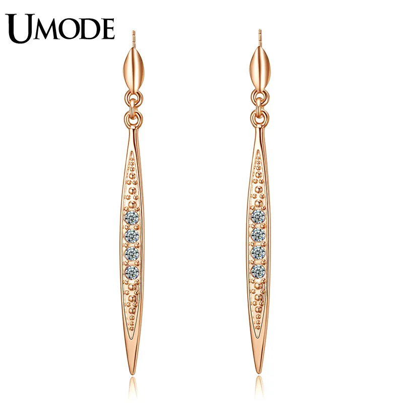 UMODE Hot Brincos Female With Rose Gold Color Austrian Rhinestones Crystal Stud Earrings For Women Jewelry Long Earrings AJE0168