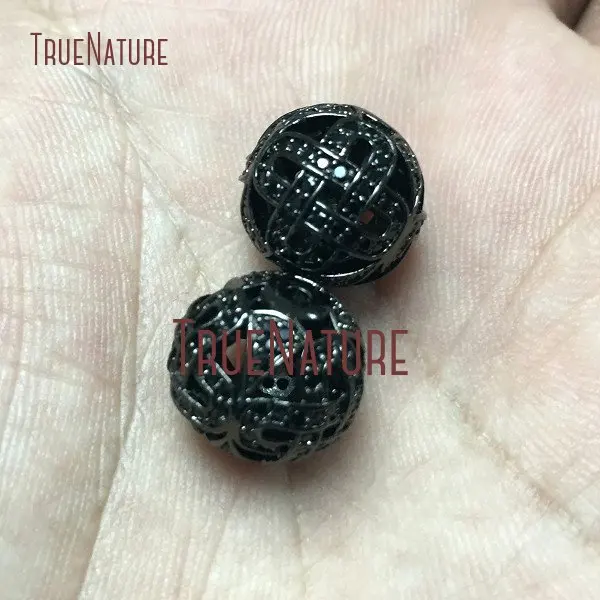 

10Pcs Copper Beads Black Czech Zircon Micro Inserts Gun Black Plated Round Bead Loose Beads Outlet 12mm BE1229