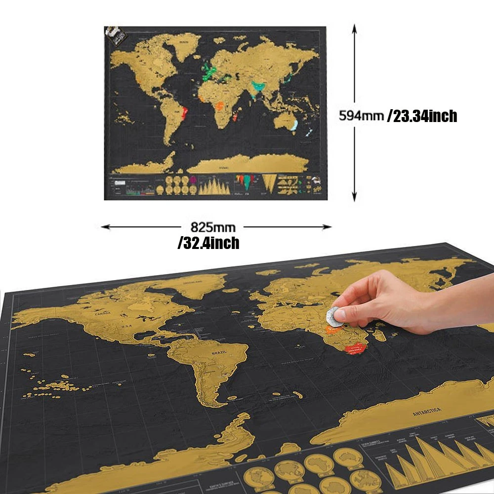Большой Скретч Карта мира путешествия Делюкс Европа плакат медной фольги персонализированные журнал черный наклейки на стену цилиндр пакет