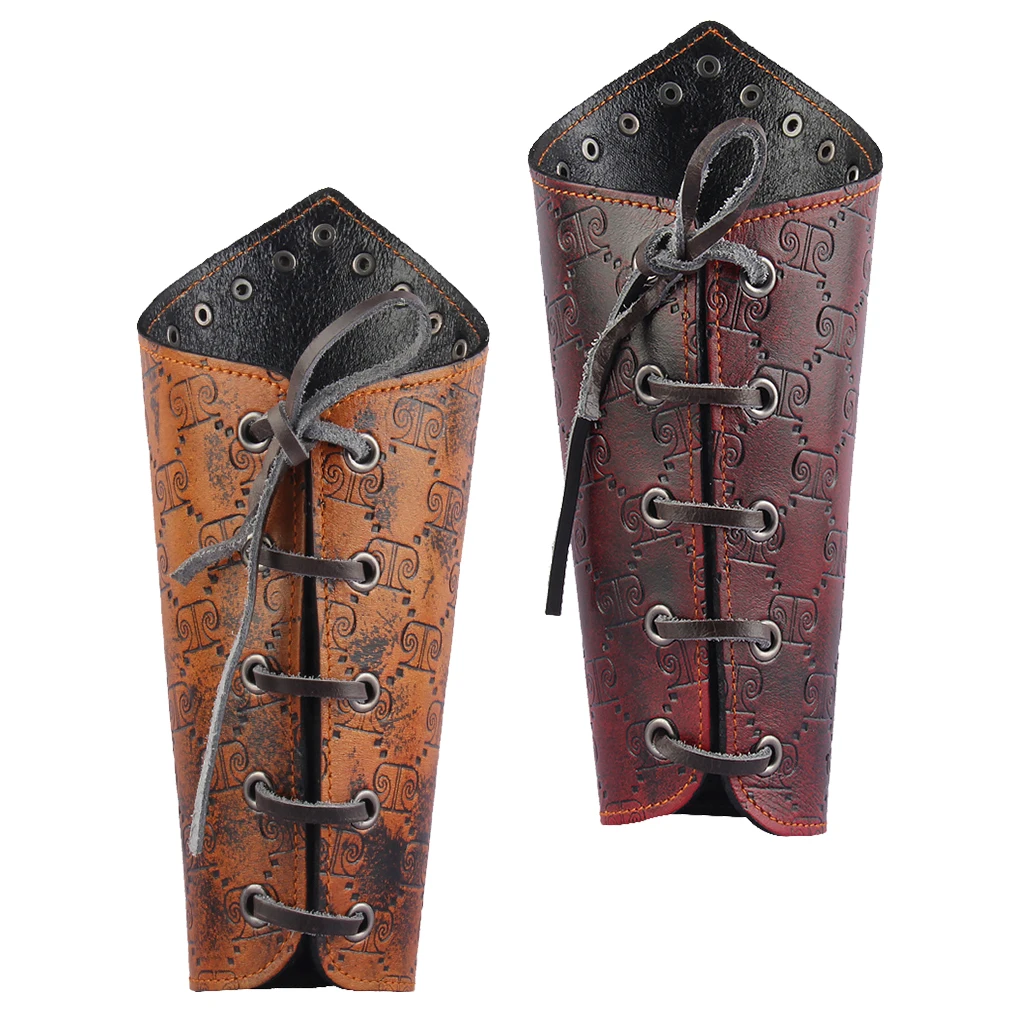 Punk Biker Mens Embossed Gothic Leather Wrist Bracer Protector Wristband Historical Medieval Knights Cosplay