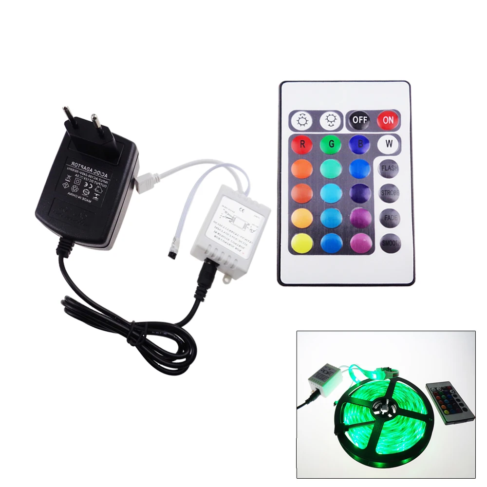 LED RGB Controller IR Remote Wireless Control With DC 12V 2A Power Supply Adapter Connector For 5050 3528 Strip DF | Освещение