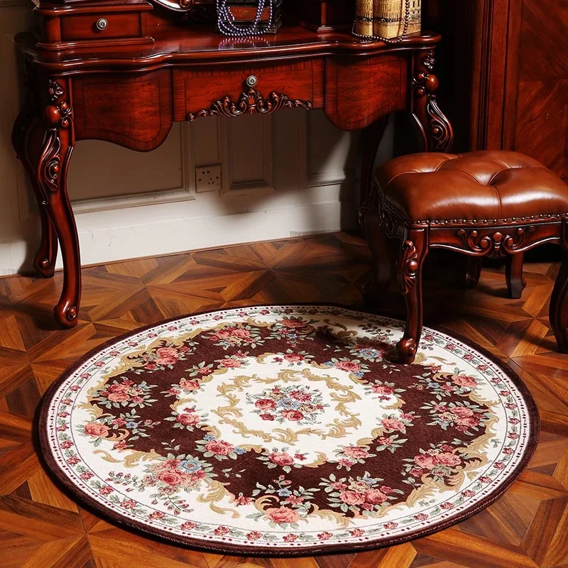 

Honlaker European Floral Round Carpet Living Room Coffee Table Decorative Carpets Study Bedroom Rugs 120x120CM