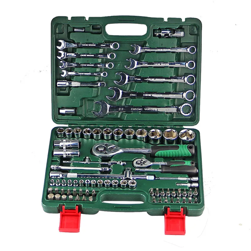 82 unids la combinación trinquete llave de torque 1/2 de reparación de automóviles, herramientas de mano para coche kit de un juego de llaves HD3695