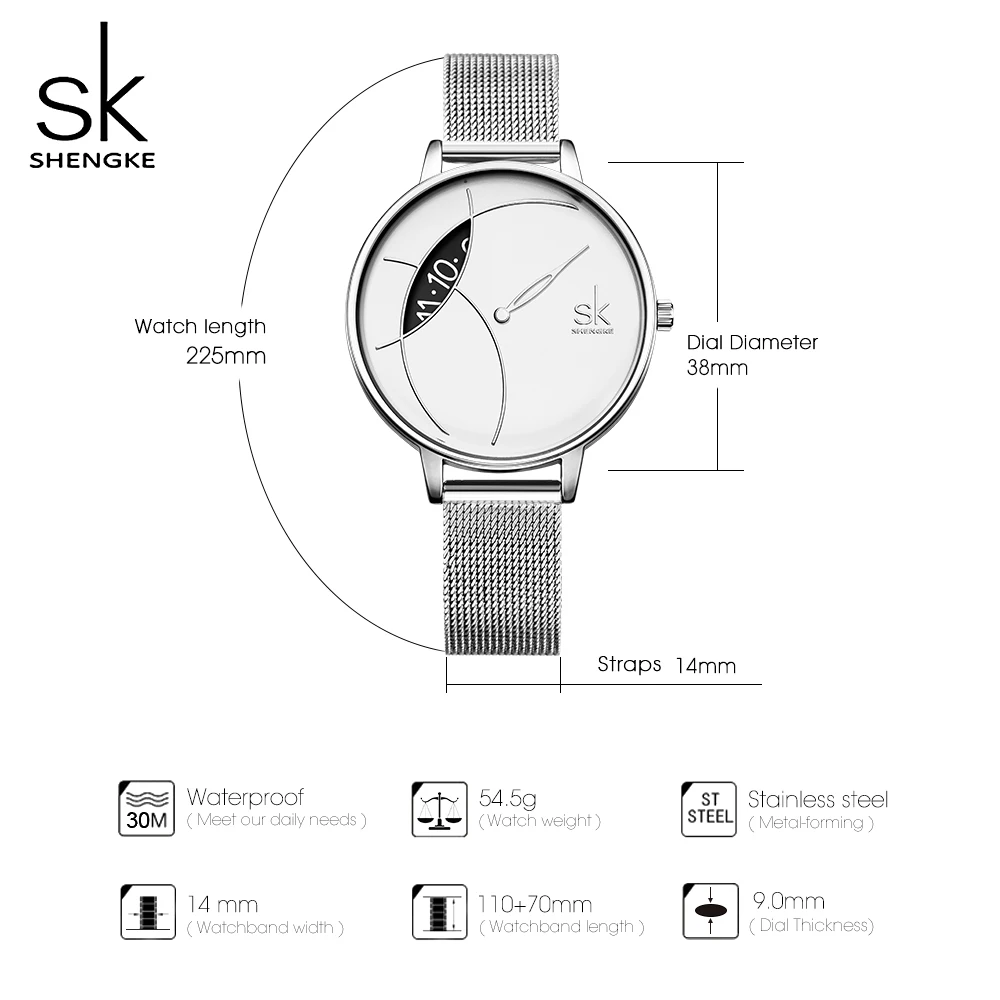 SK Щепка Супер тонкая сетка нержавеющая сталь часы для женщин Shengke лучший бренд класса люкс повседневные часы женские наручные часы Relogio Feminino