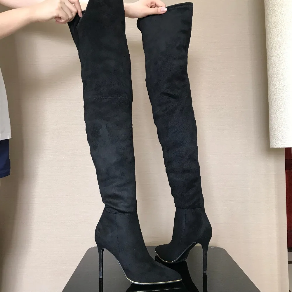 10.5CM Heels Women Shoes Dress Over Knee Winter Boots Woman Faux Suede Leather Boot Womens Thigh High Boots Ladies Snow Shoe