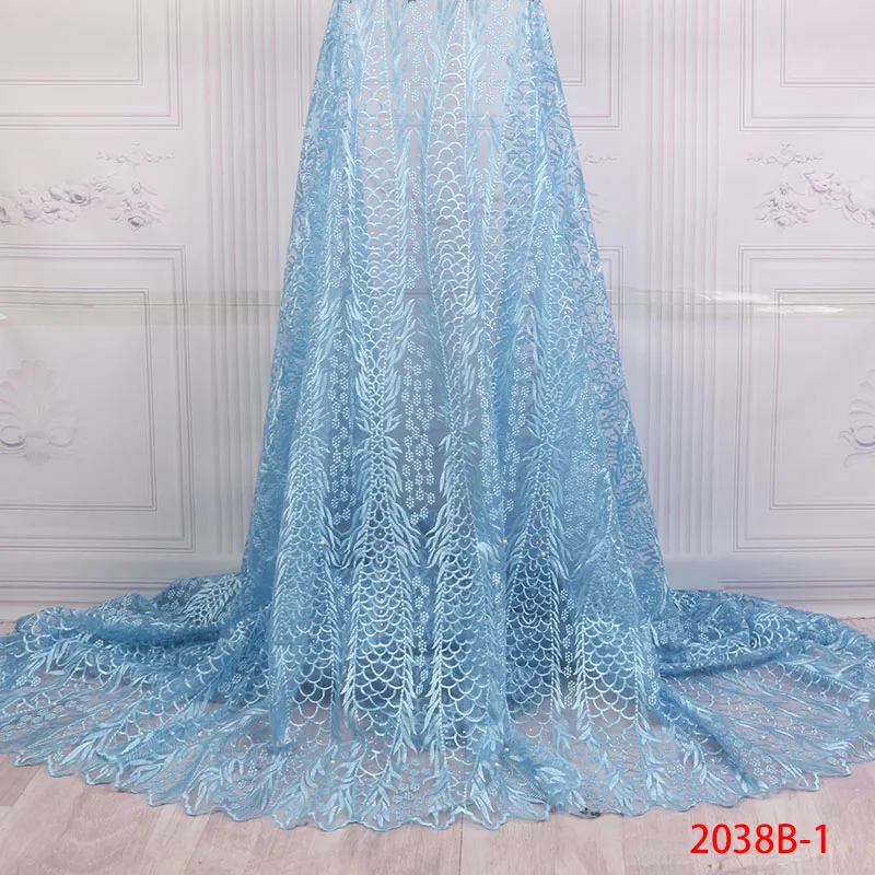 

African Light Blue Lace Fabric 2019 French Mesh Lace With Stones Tissu Dentelle High Quality Beaded Tulle Lace Fabric APW2038B-1