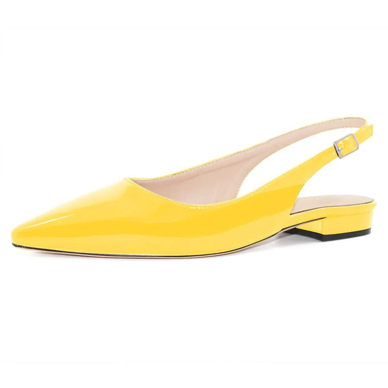 Kmeioo/Лидер продаж года; женская обувь; босоножки с острым носком; босоножки с ремешком на пятке на низком каблуке; туфли с пряжкой; 2,5 см - Цвет: Yellow-Patent