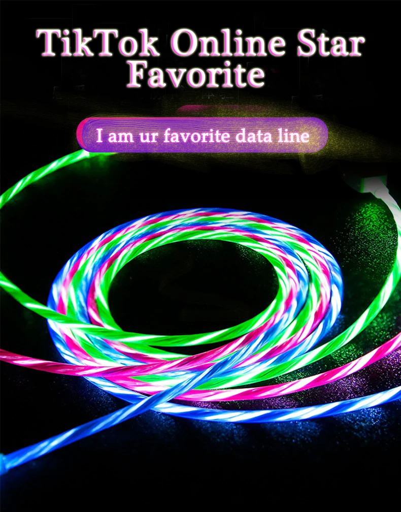 

1M Flowing Light Data Line Hot Fishion in TikTok Fast Charging Cable Sexy light use in Car For Samsung Huawei Xiaomi iPhone