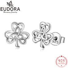 Authentic Eudora, 925 пробы, серебряные серьги-гвоздики Lucky Cletic Knot для женщин и девочек, трендовые модные серебряные ювелирные изделия, два размера