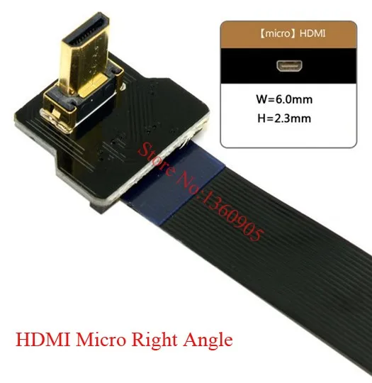 40 см/50 см/60 см ультра тонкий HDMI кабель Тип D Micro правый угол 90 градусов к HDMI тип A прямой плоский кабель FPV