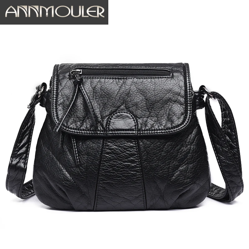 Annmouler أزياء النساء Crossbody حقيبة بو الجلود الناعمة حقيبة ساعي 4 ألوان حقيبة كتف صغيرة مول جيوب حقيبة للسيدات