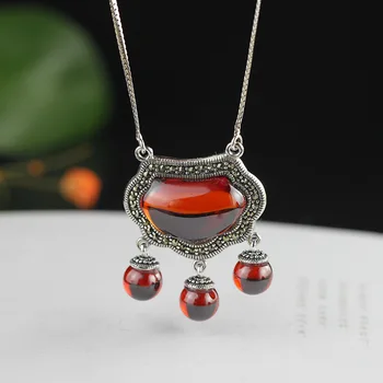 

Genuine Solid 925 Longevity Lock Pendant Necklace for Women With Natural Red Garnet Stone Beautiful Fine Jewelry
