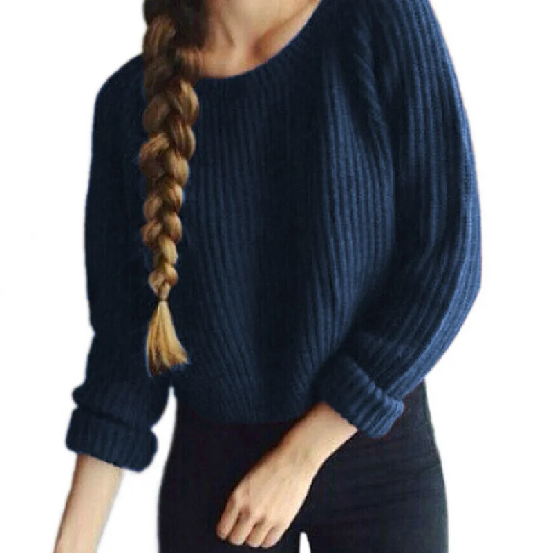 Осенне-зимние женские свитера и пуловеры в Корейском стиле с длинным рукавом, повседневный укороченный свитер, тонкий однотонный вязаный