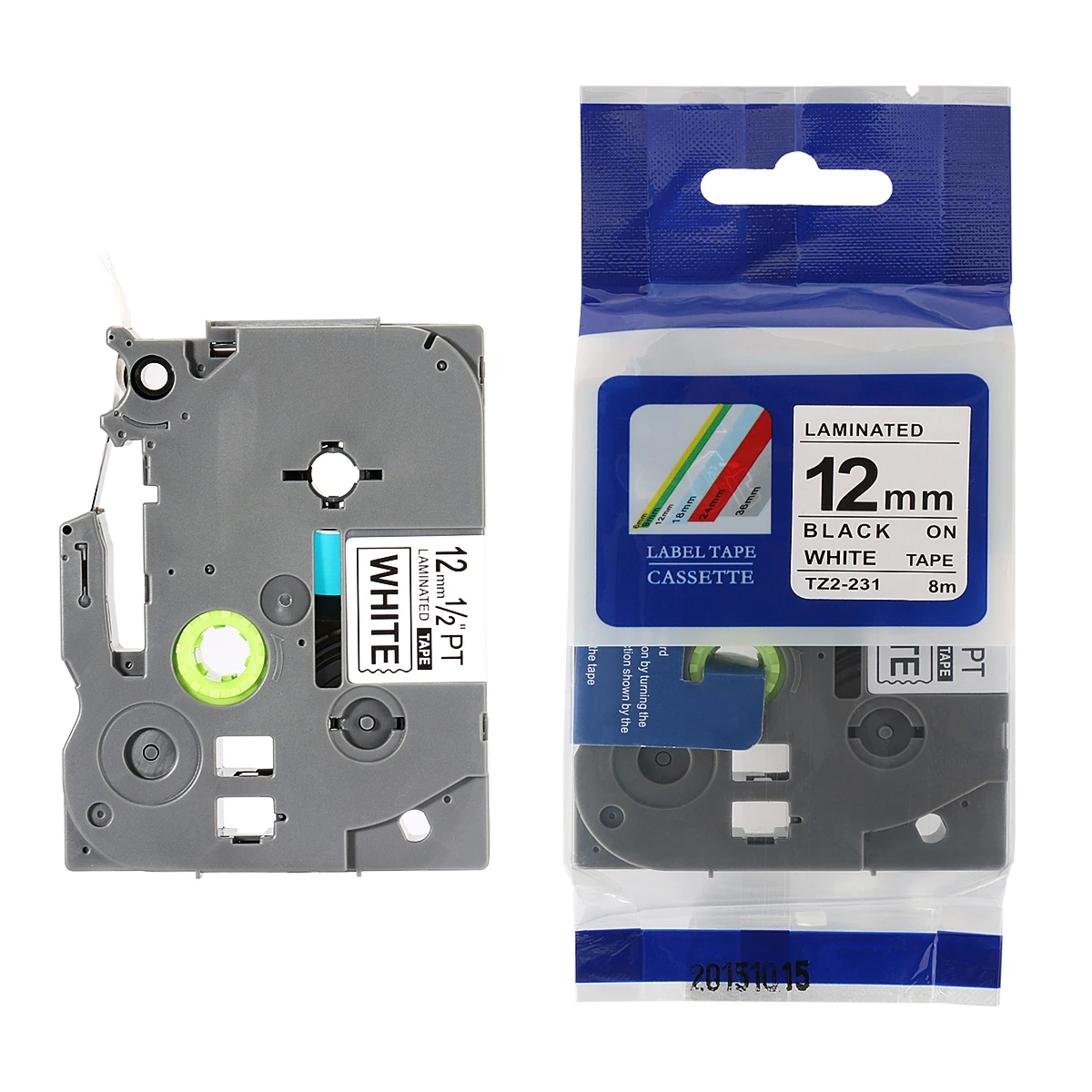 블랙 온 화이트 라벨 테이프, Tze 231 P 터치 테이프, 브라더 PT-D200 PT-D210 PT-H100 PT-H110 PTD400AD PT-1290 호환, 1PK, 12mm
